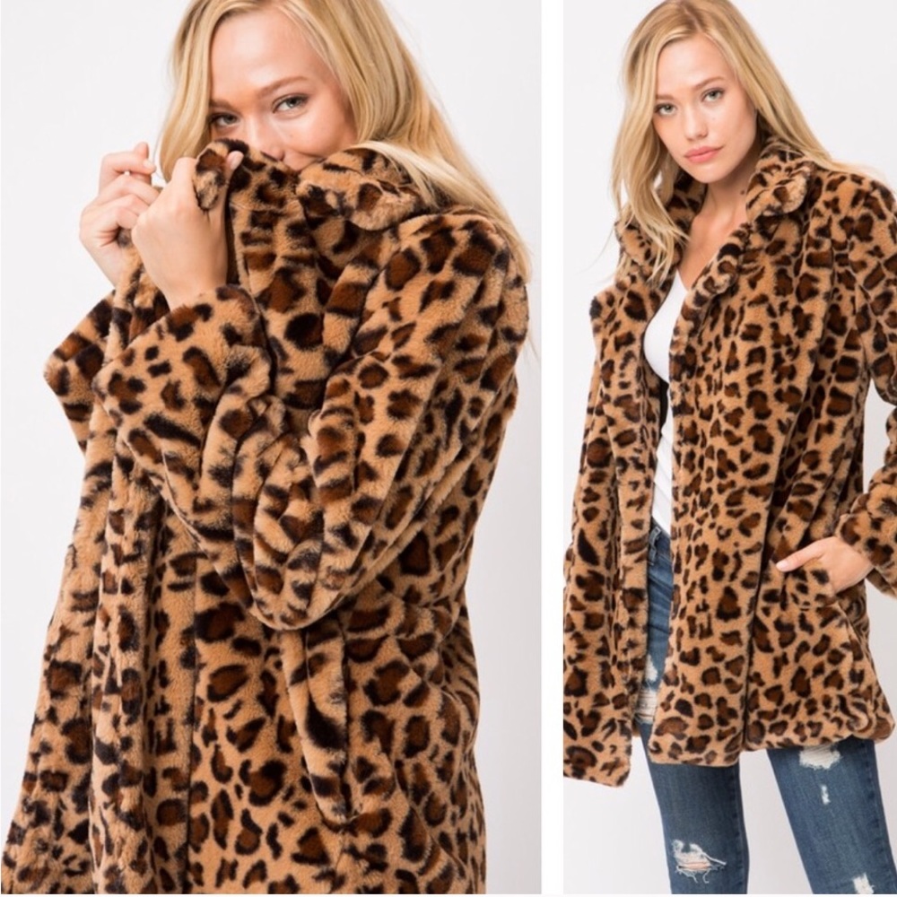 Vegan Fur Leopard Print Jacket - Picture 7 of 7